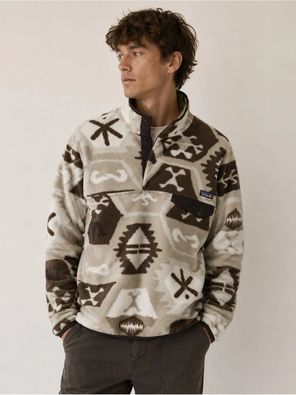Patagonia Lightweight Synchilla Snap-T Fleece Pullover in Cave Khaki Print XS